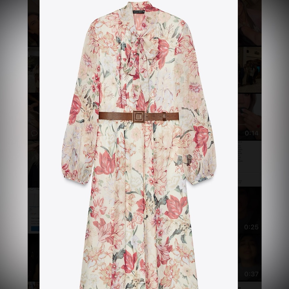 Zara Floral Kids Dress with Belt - Pink and Cream